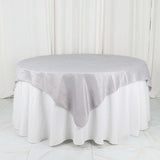 72x72Inch Silver Accordion Crinkle Taffeta Table Overlay, Square Tablecloth Topper