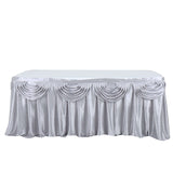 14ft Silver Pleated Satin Double Drape Table Skirt