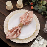 Sparkly Blush Rose Gold Leaf Vine Embroidered Sequin Tulle Cloth Dinner Napkins