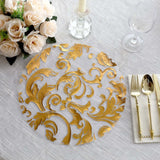 10 Pack Metallic Gold Sheer Organza Dining Table Mats with Swirl Foil Floral Design