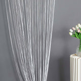 3ftx8ft White/Silver Silk Tassel String Curtains, Decorative Room Divider Panels