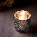 Metallic Silver Mercury Glass Votive Candle Holders, Tealight Candle Holders - Geometric Designs