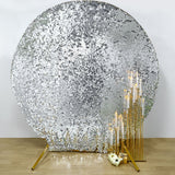 7.5ft Sparkly Silver Double Sided Big Payette Sequin Round Fitted Wedding Arch Cover