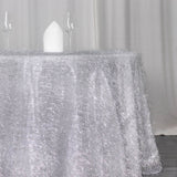 120inch Metallic Black Premium Tinsel Shag Round Tablecloth, Shimmery Metallic Fringe