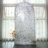 7ft Sparkly Silver Double Sided Big Payette Sequin Chiara Backdrop Stand Cover For Fitted Round Top 