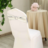 5 pack Metallic Silver Spandex Chair Sashes With Attached Round Diamond Buckles