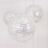 Set of 3 Glitter Silver Sequin Fabric Hanging Lanterns