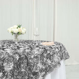 72x72inch Silver 3D Rosette Satin Table Overlay, Square Tablecloth Topper