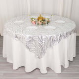 72x72inch Silver Wave Mesh Square Table Overlay With Embroidered Sequins