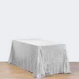 90x156" Silver Premium Sequin Rectangle Tablecloth