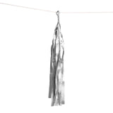 12 Pack | Pre-Tied Silver Paper Fringe Tassels With Garland String, Hanging Streamer Banner