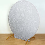 7.5ft Silver Metallic Shimmer Tinsel Spandex Round Backdrop, 2-Sided Wedding Arch Cover