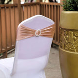 5 pack Metallic Spandex Chair Sashes With Attached Round Diamond Buckles - Rose Gold | Blush