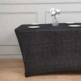 6ft Black Metallic Shimmer Tinsel Spandex Table Cover, Rectangular Fitted Tablecloth