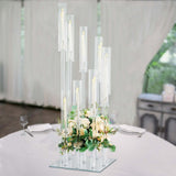 4ft Crystal 9-Arm Cluster Glass Taper / Pillar Square Candle Stand, Hurricane Candle Holder Floral
