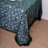 90x156inch Hunter Emerald Green Sequin Leaf Embroidered Tulle Rectangular Tablecloth