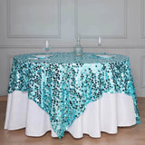 72" x 72" Turquoise Premium Big Payette Sequin Overlay