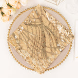 Champagne Wave Embroidered Sequin Mesh Dinner Napkin, Reusable Decorative Napkin