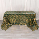 90x156inch Hunter Emerald Green Gold Wave Mesh Rectangular Tablecloth With Embroidered Sequins