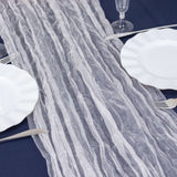 9ft White Sheer Crinkled Organza Table Runner, Premium Shimmer Chiffon Layered Table Runner