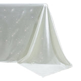 Scuba Rectangular Tablecloth 90×132inch Pearl White Rhinestone Accents – Seamless, Wrinkle-Free