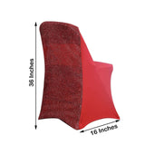 Red Spandex Stretch Folding Chair Cover, Fitted Chair Cover with Metallic Shimmer Tinsel Back