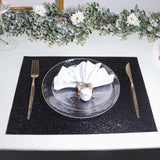 6 Pack | Black Sparkle Placemats, Non Slip Decorative Rectangle Glitter Table Mat