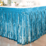 30inch x 9FT Metallic Foil Fringe Table Skirt, Self Adhesive Party Table Skirt - Blue