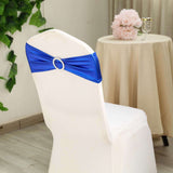 5 pack Metallic Royal Blue Spandex Chair Sashes With Attached Round Diamond Buckles