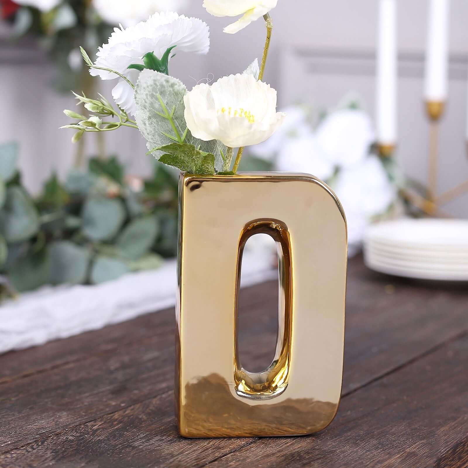 Shiny Ceramic Vase Letter "D" Gold Plated - Chic Bud Planter Pot for Events & Decor 6"