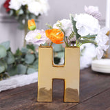 6inch Shiny Gold Plated Ceramic Letter "H" Sculpture Bud Vase, Flower Planter Pot Table Centerpiece