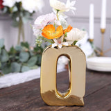 6inch Shiny Gold Plated Ceramic Letter "Q" Sculpture Bud Vase, Flower Planter Pot Table Centerpiece