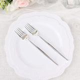 Glossy Silver Heavy Duty Plastic Silverware Forks, Shiny Cutlery, Premium Disposable Flatware