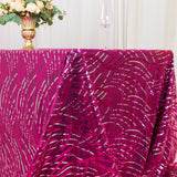 90x156inch Fuchsia Silver Wave Mesh Rectangular Tablecloth With Embroidered Sequins