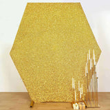 8ftx7ft Gold Metallic Shimmer Tinsel Spandex Hexagon Backdrop, 2-Sided Wedding Arch Cover