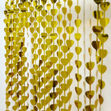 Heart Chain Foil Fringe Curtain Backdrop, Metallic Gold Tinsel Streamer- Door Window Foil Curtain