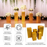 Set of 5 Gold Metallic Spandex Rectangular Pedestal Pillar Prop Covers