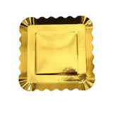 50 Pack | 5inch Gold Foil Scalloped Rim Appetizer Paper Plates, Disposable Square Dessert Plates