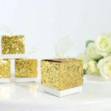 25 Pack | 2inch Gold Sequin Glitter Party Favor Boxes With White Ribbon Loop