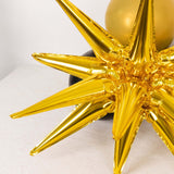 5 Pack Large Metallic Gold 14-Point Starburst Foil Balloons, Fireworks Star