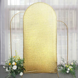 7ft Champagne Shimmer Tinsel Spandex Chiara Backdrop Stand Cover For Fitted Round Top Wedding Arch