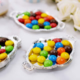 12 Pack | 4.5inch Silver Oval Mini Trays, Baroque Favor Candy Display Tray