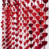 Red Heart Chain Foil Fringe Curtain, Metallic Red Tinsel Streamer Door Window Foil Curtain