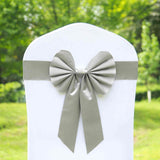 5 Pack | Silver | Reversible Chair Sashes with Buckle | Double Sided Pre-tied Bow Tie Chair Bands | Satin & Faux Leather