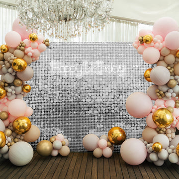 Shiny Silver Square Sequin Shimmer Wall Party Photo Backdrop, 24sq.ft Active Spangle Wall Art Décor Panels - 24 Panels