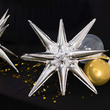 5 Pack Large Metallic Silver 14-Point Starburst Foil Balloons, 27" Fireworks Star