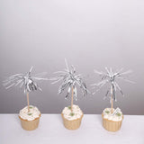 100 Pack Silver Firework Frills Cake Toppers, Cupcake Decoration Picks, Bamboo Cocktail Sticks