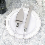 2 Set | Stainless Steel Knife and Server Party Favors Set With Clear Acrylic Handle | Free Gift Box 