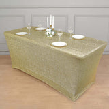 6ft Champagne Metallic Shimmer Tinsel Spandex Table Cover, Rectangular Fitted Tablecloth