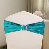 5 pack Metallic Peacock Teal Spandex Chair Sashes With Attached Round Diamond Buckles